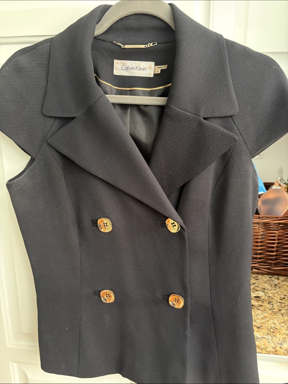 Calvin Klein Black Double-Breasted Short-Sleeve Blazer with Gold Buttons/skirt